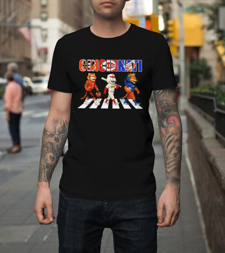 Cincinnati Reds Bengals Lions Mascots Abbey Road 2026 T-Shirt