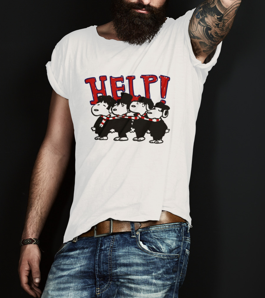 Peanuts Snoopy Beatles Help Parody Red Scarf T-Shirt