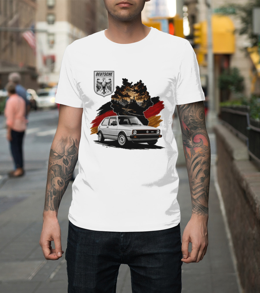 Deutsche Automobilkunst Volkswagen Golf GTI Germany Map Scenic Road Eagle Crest T-Shirt