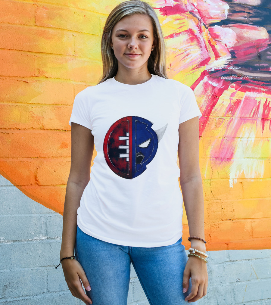 Buffalo Football Fusion Mask Emblem Red Blue Horns T-Shirt