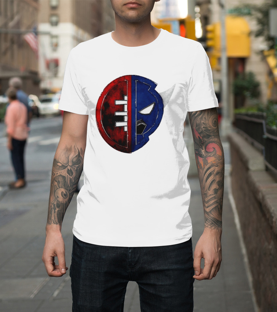 Buffalo Football Fusion Mask Emblem Red Blue Horns T-Shirt