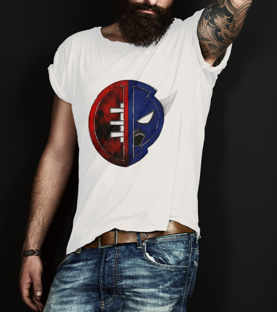 Buffalo Football Fusion Mask Emblem Red Blue Horns T-Shirt