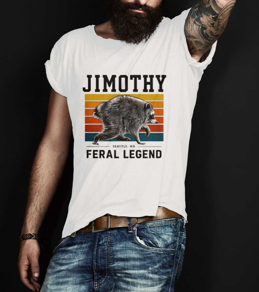 Jimothy Feral Legend Seattle WA Raccoon Vintage Stripes T-Shirt