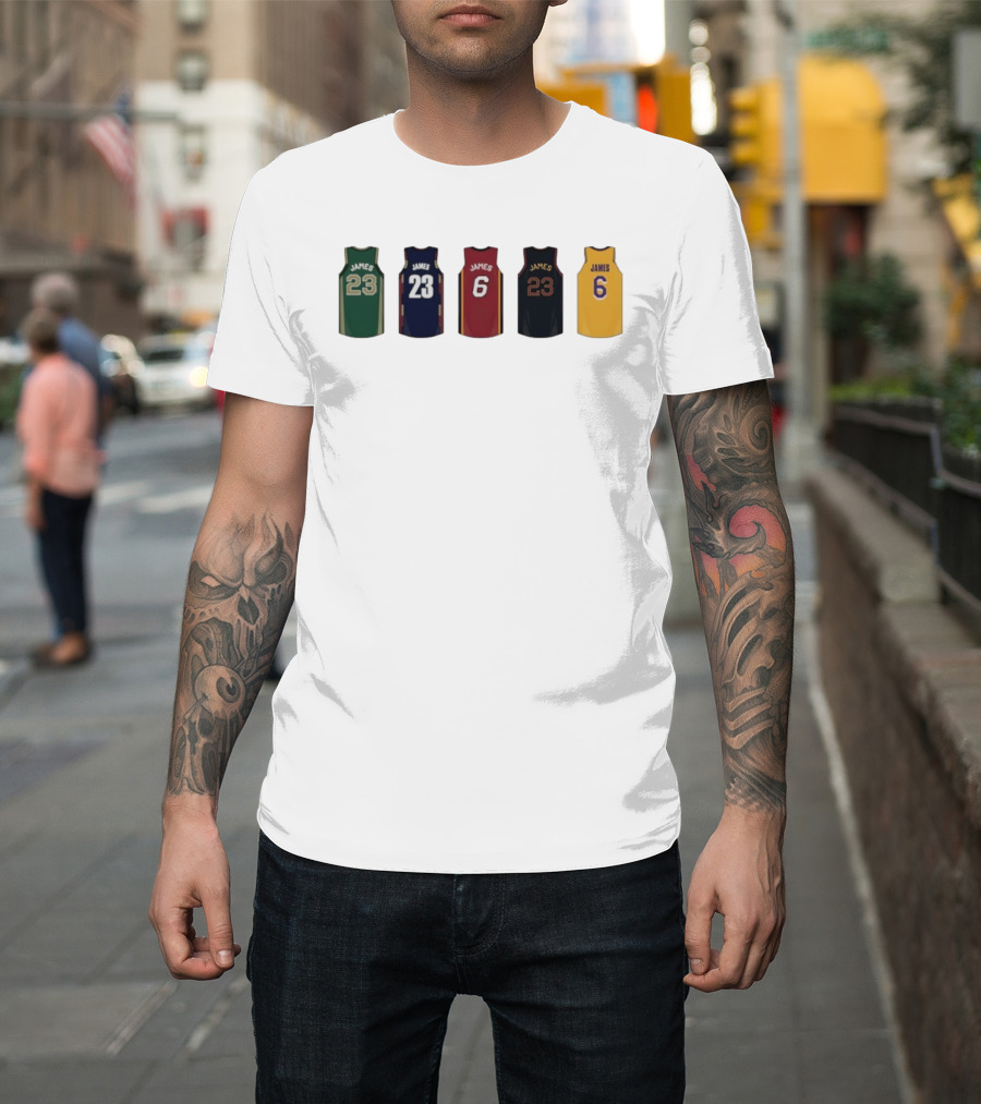 LeBron James Jersey Collection Boston Celtics Cleveland Cavaliers Miami Heat Los Angeles Lakers T-Shirt