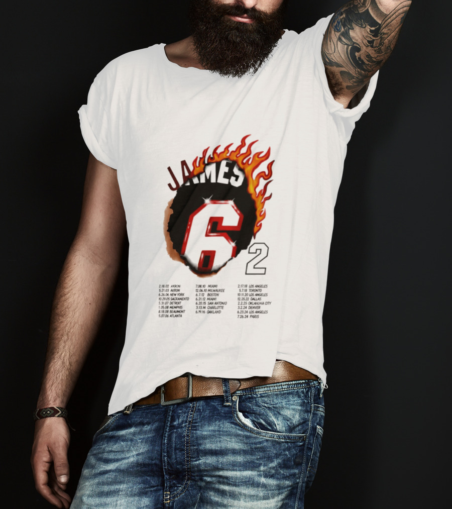 LeBron James 6 Burning Number With Game Dates T-Shirt