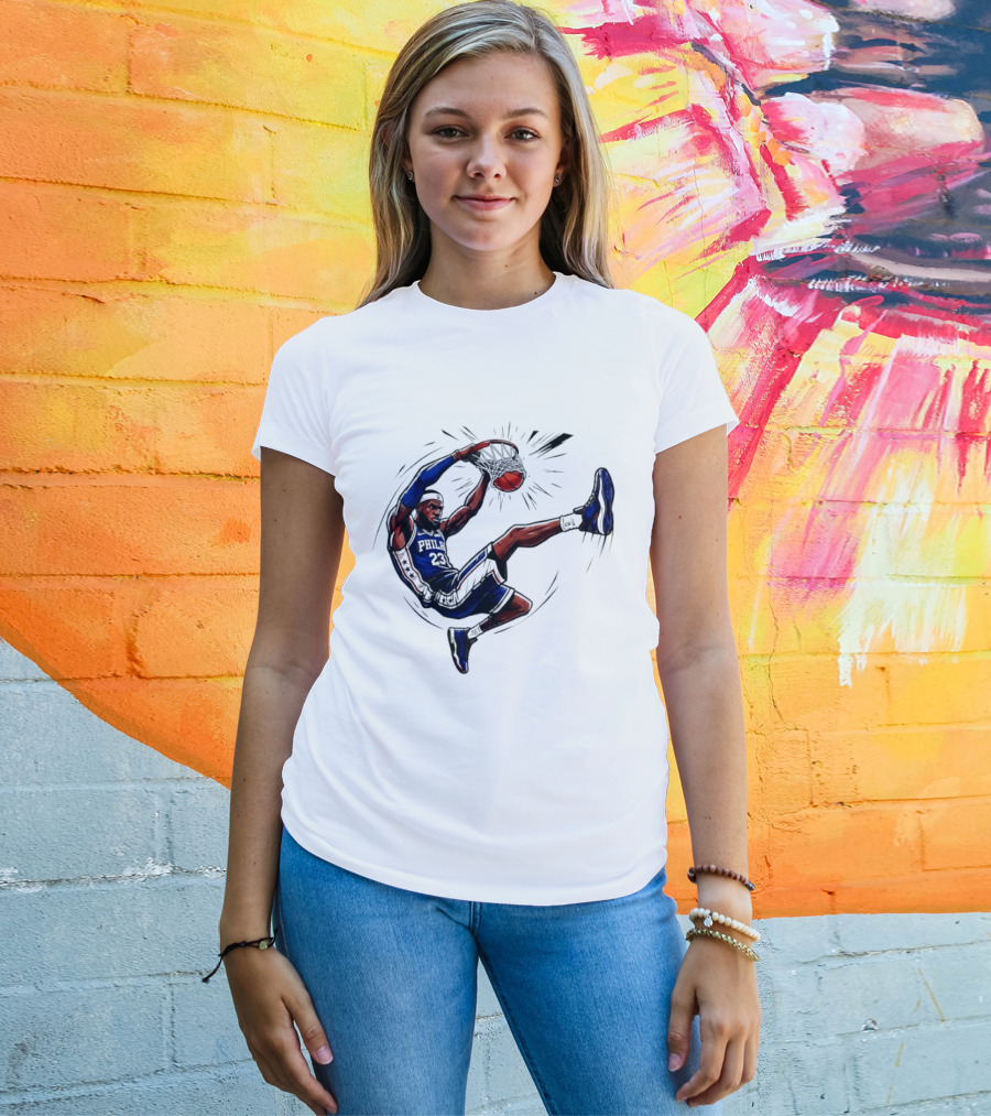 Philadelphia 76ers Phila 23 Basketball Player Dunking Action T-Shirt