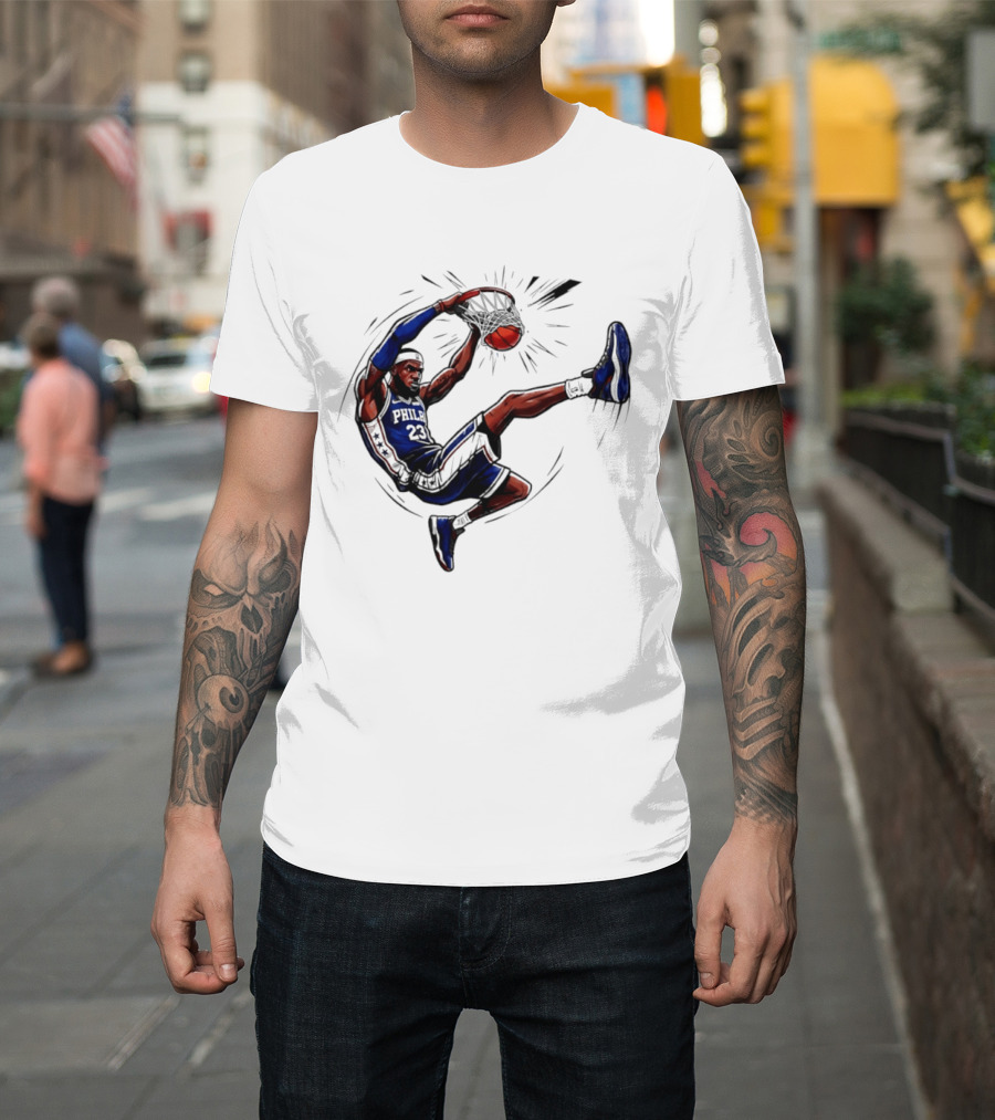 Philadelphia 76ers Phila 23 Basketball Player Dunking Action T-Shirt
