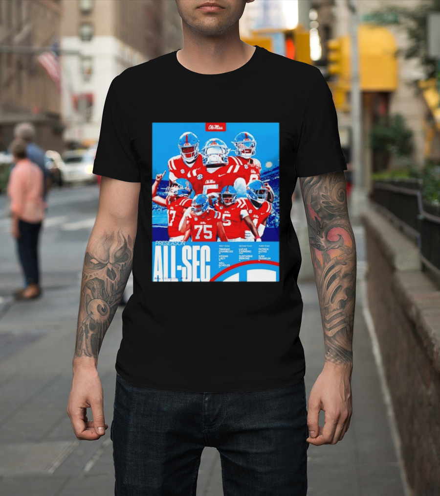 Ole Miss Rebels Preseason All SEC First Second Third Team Football Players T-Shirt