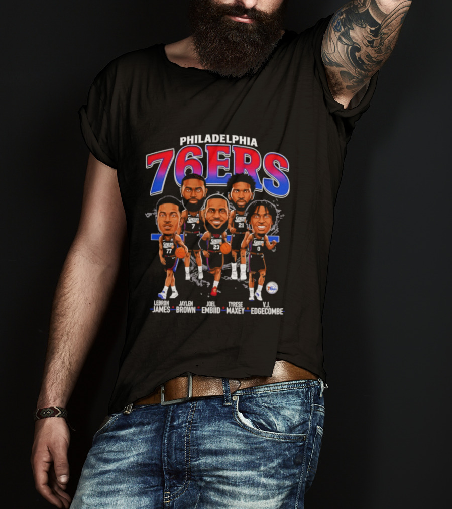 Philadelphia 76ers Big Five Harden Brown Embiid Maxey Edgecombe Caricatures T-Shirt