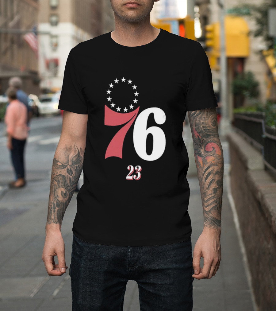 Philadelphia 76ers LeBron James 23 In The Paint Name And Number Royal 76ers T-Shirt