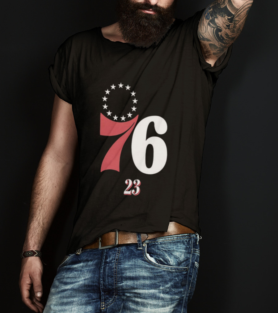 Philadelphia 76ers LeBron James 23 In The Paint Name And Number Royal 76ers T-Shirt