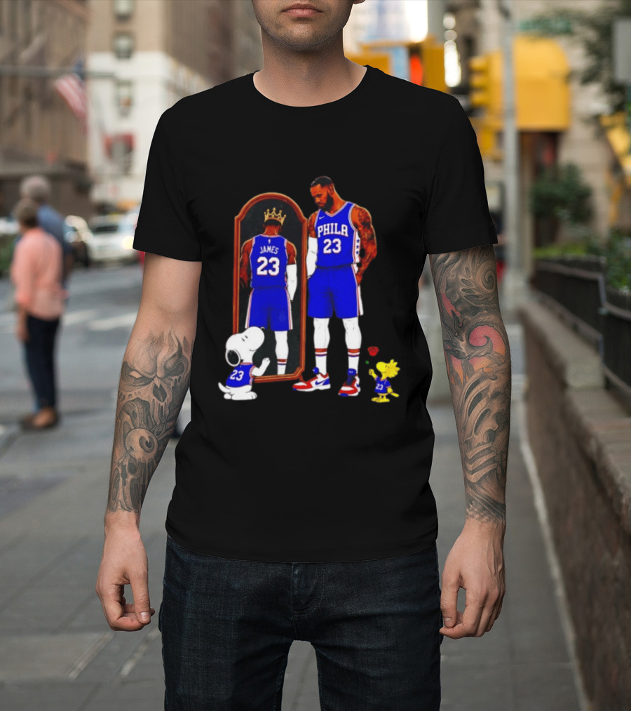 Snoopy Woodstock Mirror 23 King James Philadelphia 76ers T-Shirt