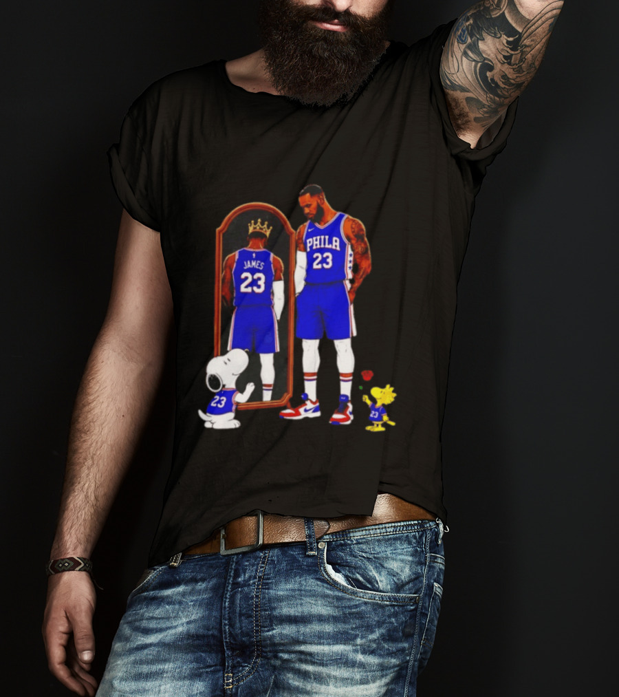 Snoopy Woodstock Mirror 23 King James Philadelphia 76ers T-Shirt