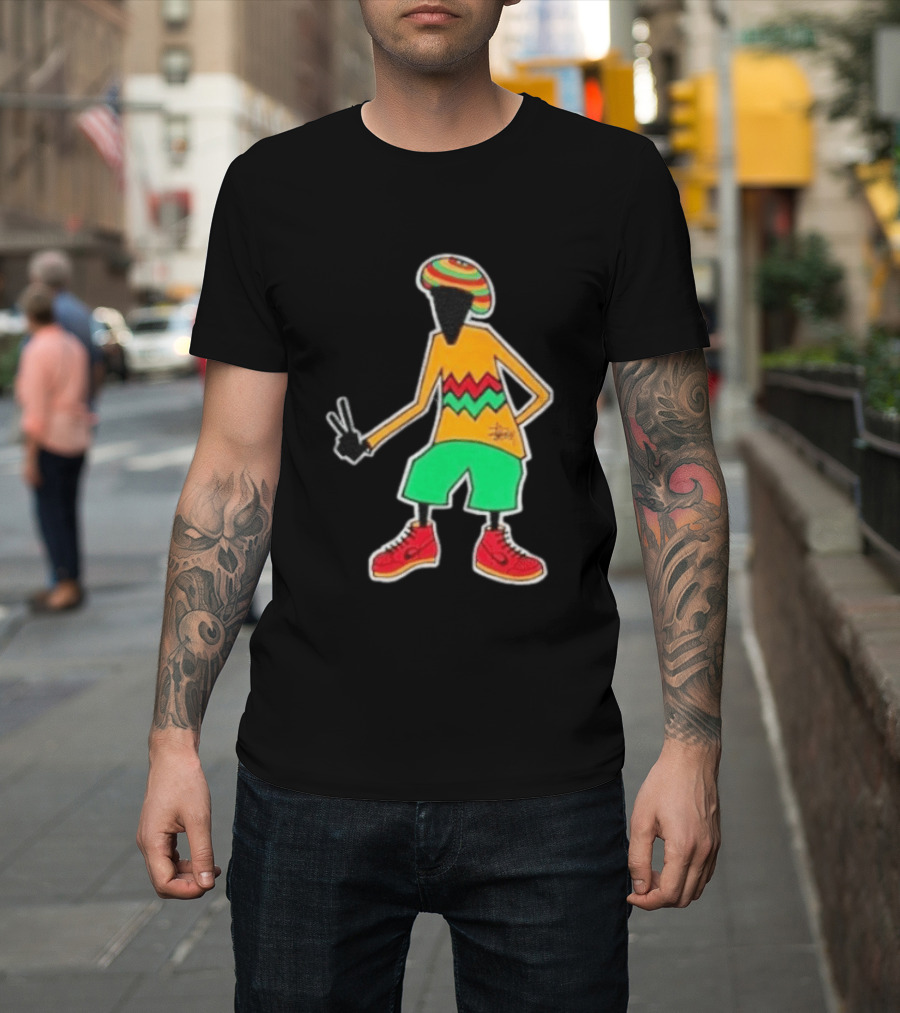 Stussy Rasta Man Peace Sign Reggae Streetwear Jamaica Style Fashion T-Shirt
