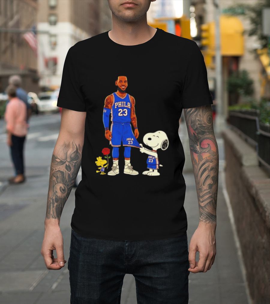 LeBron James Peanuts Collaboration Philadelphia 76ers Snoopy Woodstock 23 Jersey T-Shirt
