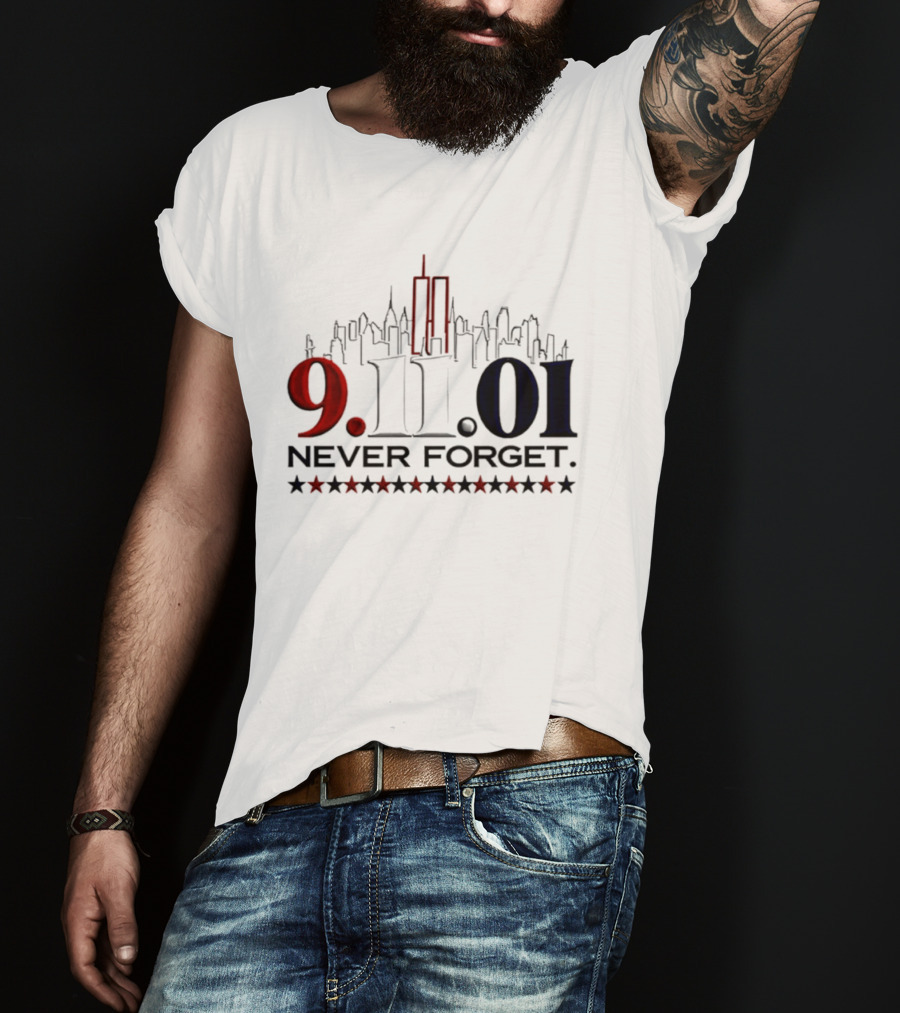 9.11.01 Never Forget New York City Skyline Twin Towers And Stars T-Shirt