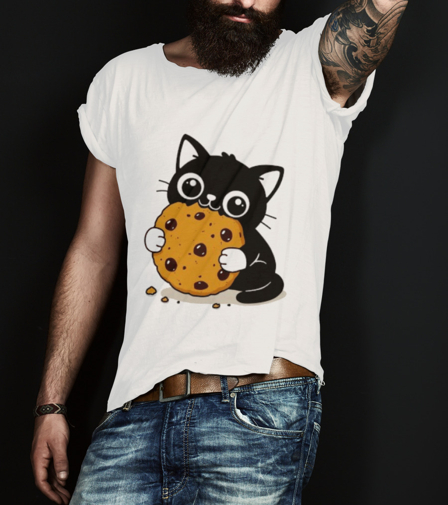 Black Cat Holding Chocolate Chip Cookie T-Shirt