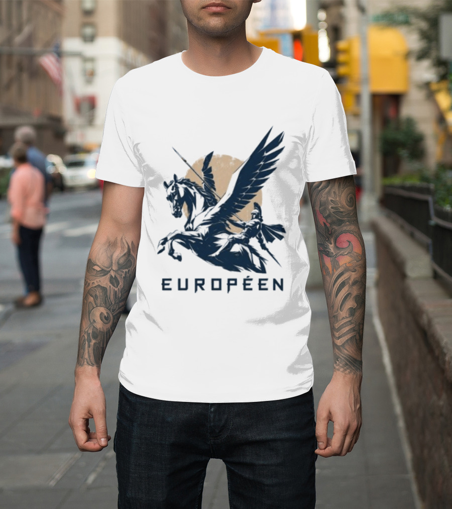 Européen Spartan Warrior Riding Pegasus Greek Mythology T-Shirt