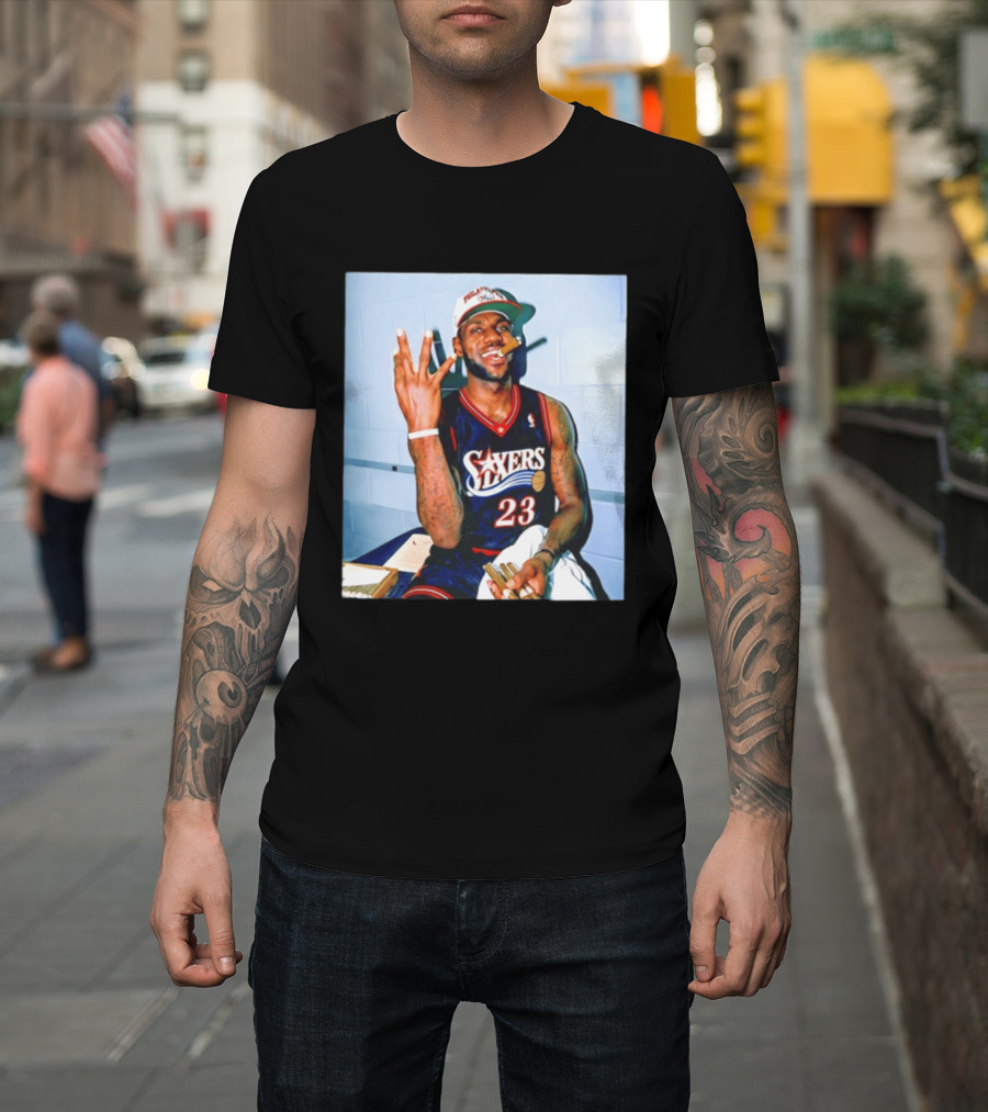 Philadelphia 76ers LeBron James 23 Cigar Photo T-Shirt