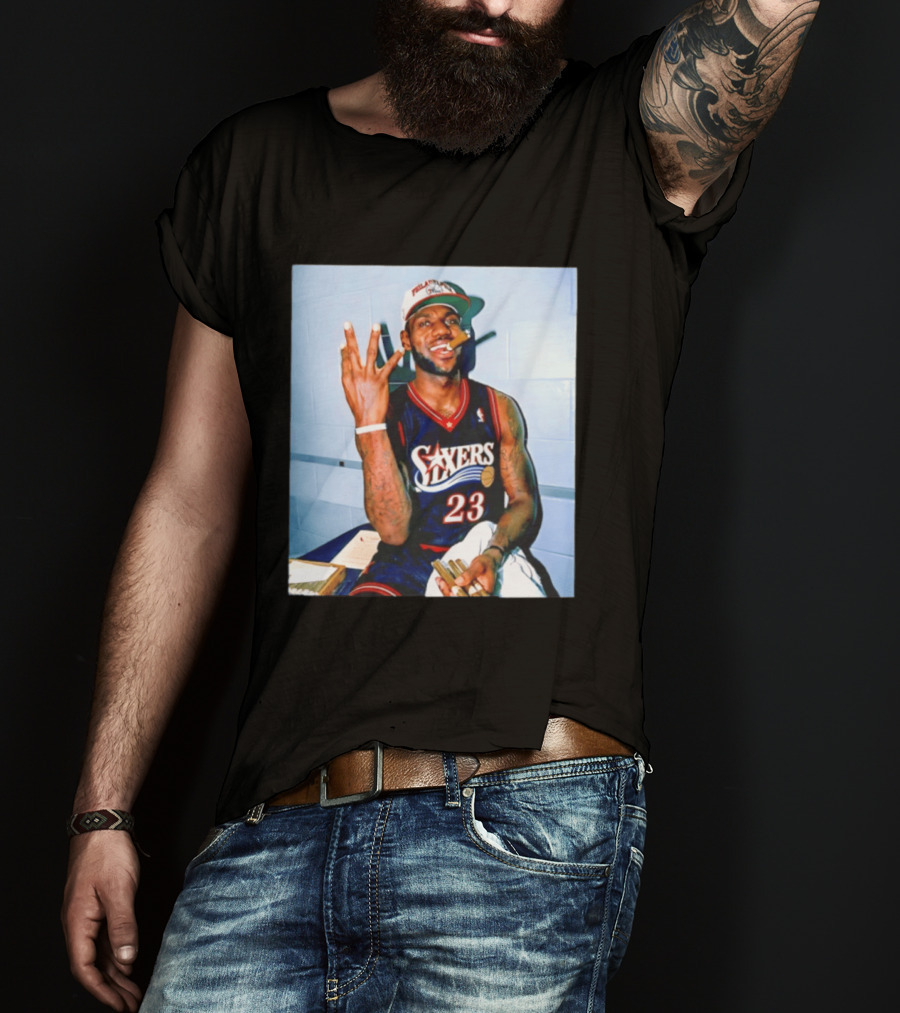 Philadelphia 76ers LeBron James 23 Cigar Photo T-Shirt
