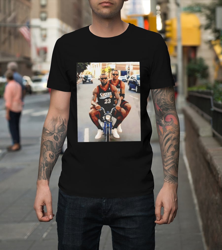 Philly Sixers LeBron James Allen Iverson Motorbike Meme T-Shirt