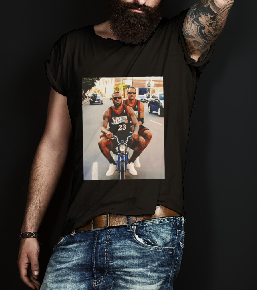 Philly Sixers LeBron James Allen Iverson Motorbike Meme T-Shirt
