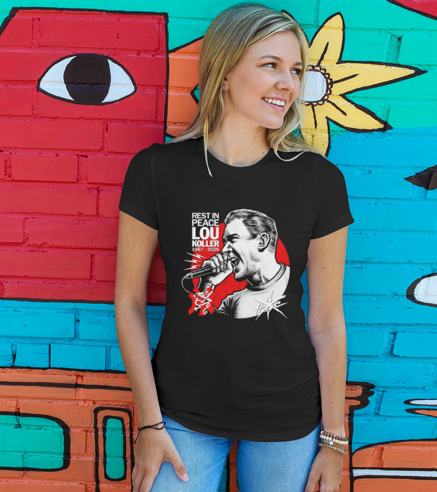 Rest In Peace Lou Koller 1967 2026 HxC Microphone Art Red And White T-Shirt