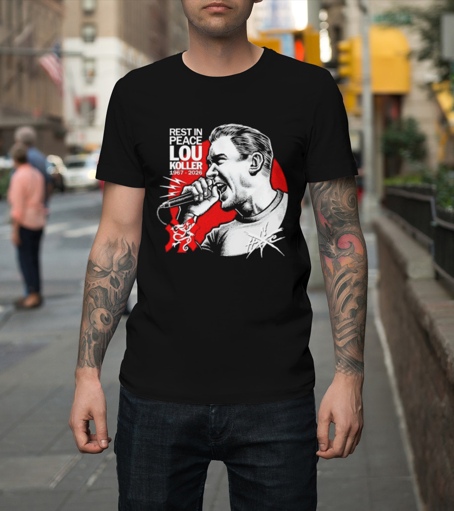 Rest In Peace Lou Koller 1967 2026 HxC Microphone Art Red And White T-Shirt