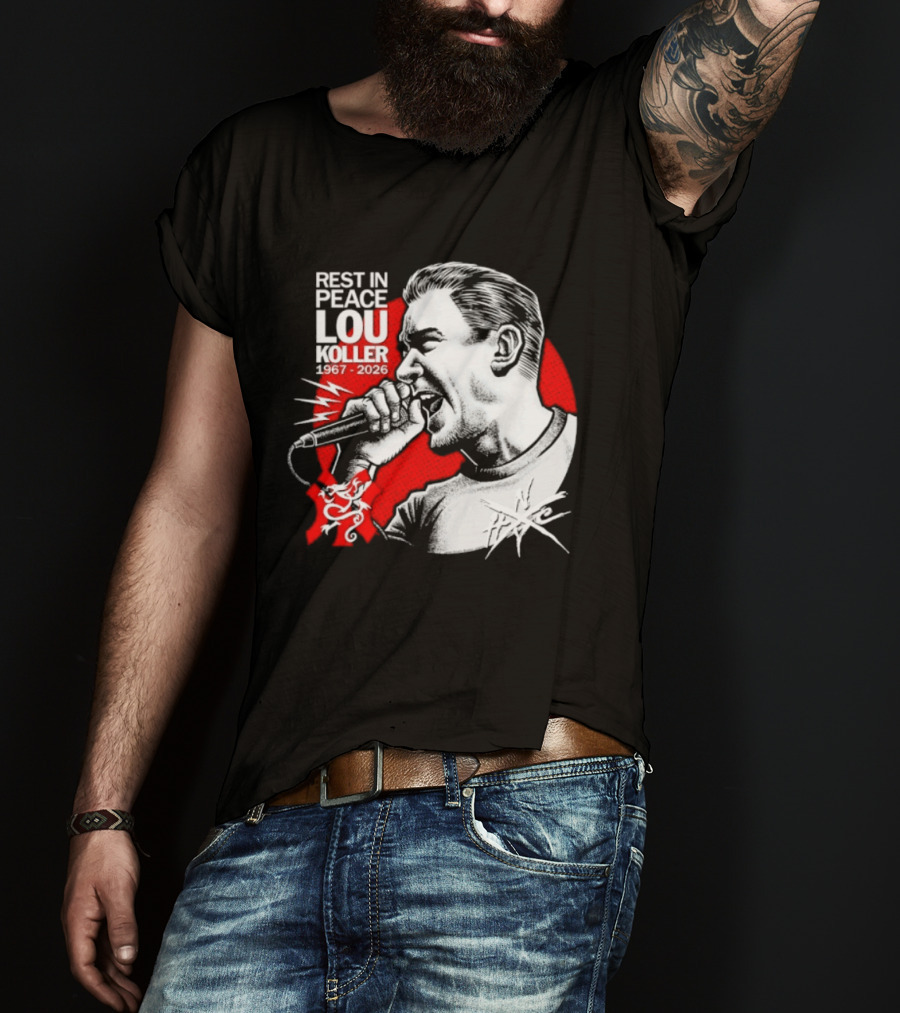 Rest In Peace Lou Koller 1967 2026 HxC Microphone Art Red And White T-Shirt