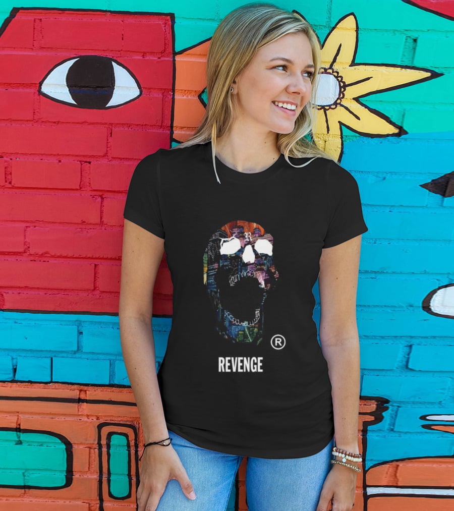 Revenge Neon Skull Cityscape Lights Black T-Shirt