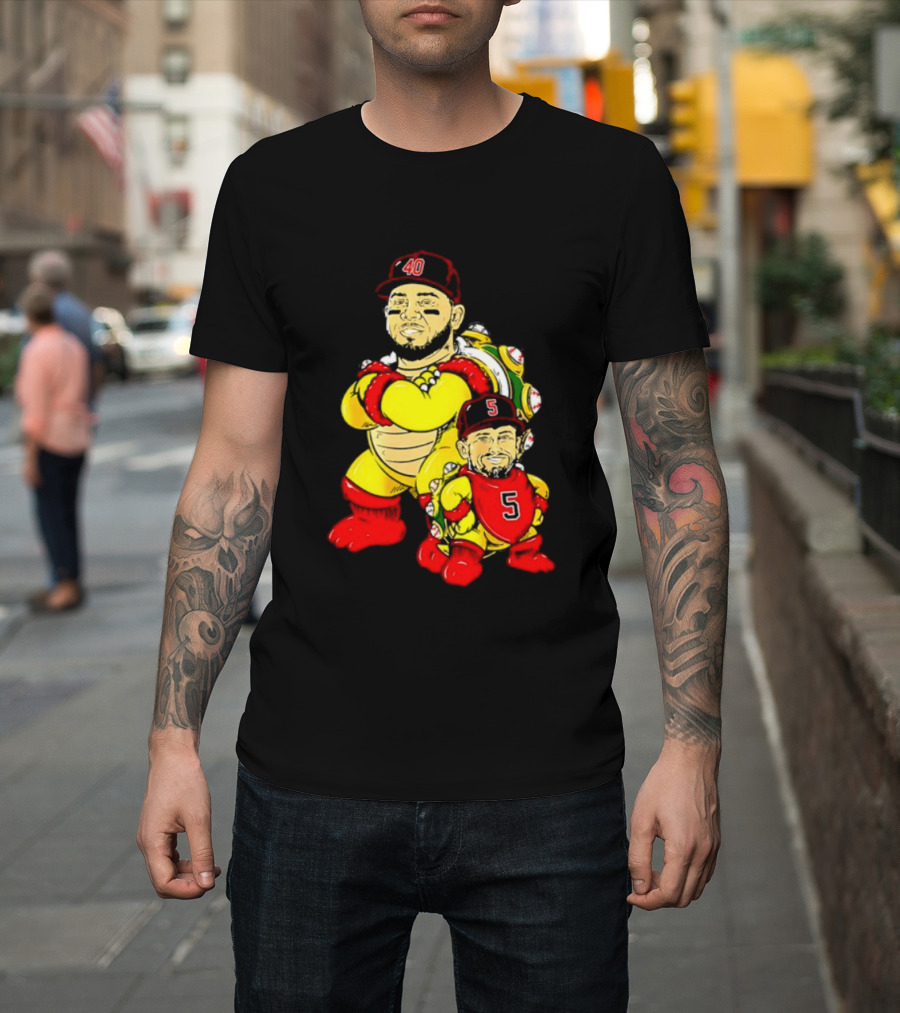 St Louis Cardinals Yadier Molina Albert Pujols Bowser Caricature 40 5 Red Cap T-Shirt