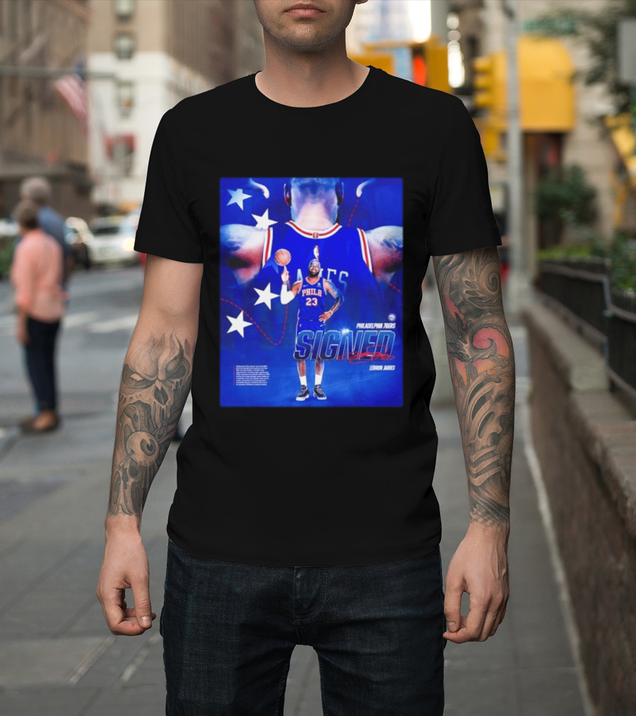 Philadelphia 76ers LeBron James Signed NBA 23 Stars T-Shirt