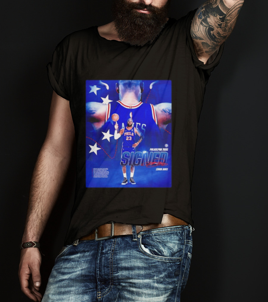 Philadelphia 76ers LeBron James Signed NBA 23 Stars T-Shirt