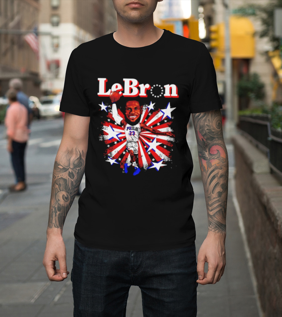 LeBron Stars PH 23 Basketball Caricature 76ers Red White Blue T-Shirt