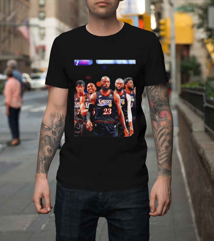 Tyrese Maxey VJ Edgecombe Jaylen Brown LeBron James Joel Embiid Sixers T-Shirt