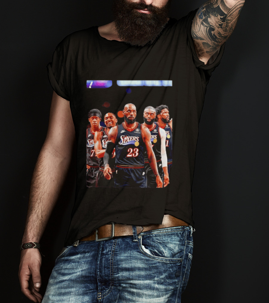 Tyrese Maxey VJ Edgecombe Jaylen Brown LeBron James Joel Embiid Sixers T-Shirt