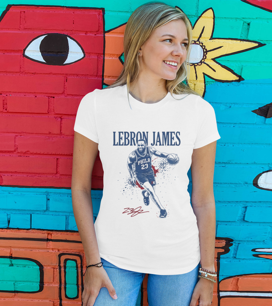 LeBron James 23 Philly Basketball Blue And Red Splash T-Shirt
