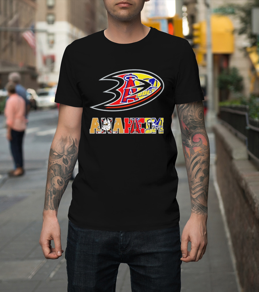 Anaheim Ducks Los Angeles Angels Anaheim Bolts Collage Anaheim Text And Logos T-Shirt
