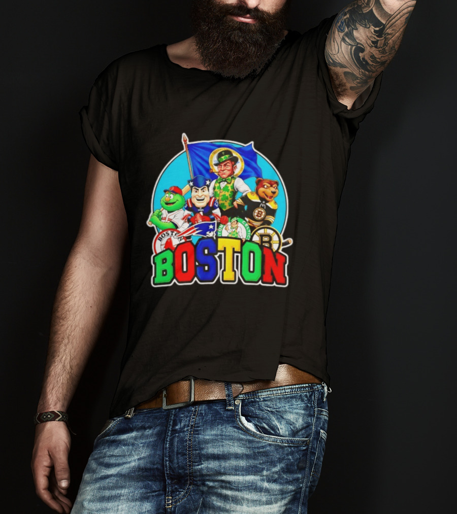 Boston Red Sox Patriots Celtics Bruins Mascots Characters T-Shirt