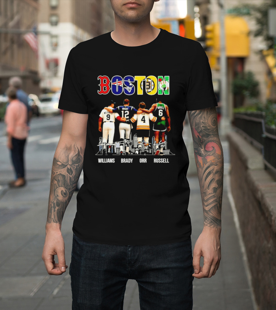 Boston Red Sox Patriots Bruins Celtics Williams Brady Orr Russell T-Shirt