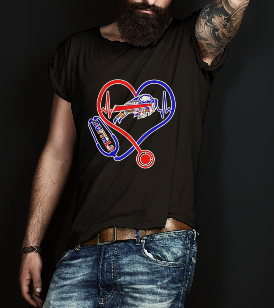 Buffalo Bills Sabres Heartbeat Stethoscope Red White Blue T-Shirt