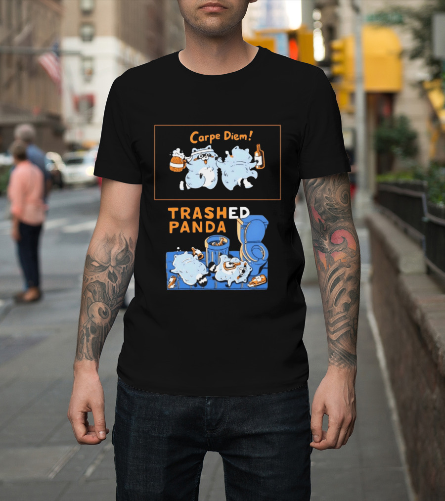 Carpe Diem Trashed Panda Raccoon Beer And Toilet Humor T-Shirt