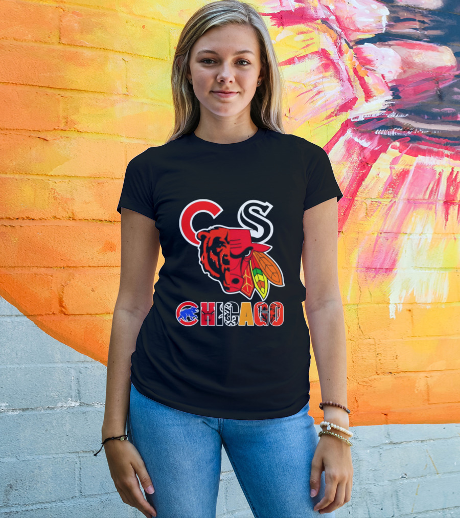 Chicago Bears Bulls Blackhawks Cubs White Sox Sports Team Collage T-Shirt