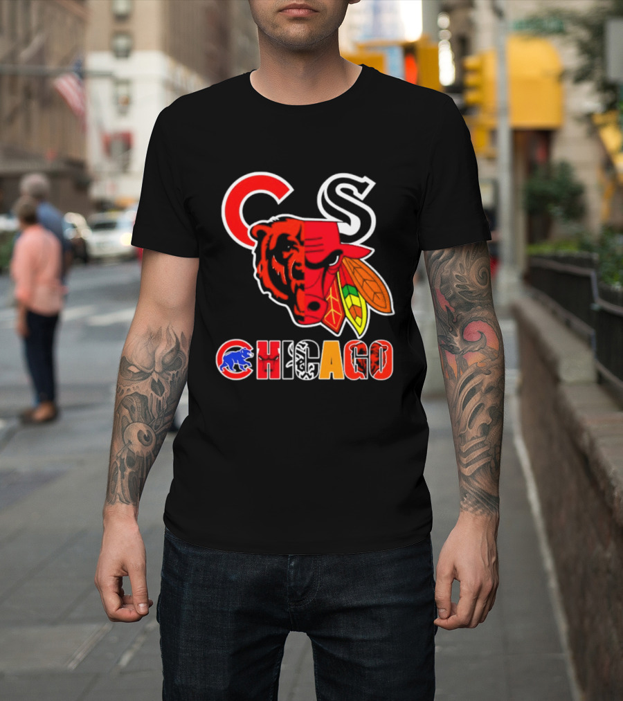 Chicago Bears Bulls Blackhawks Cubs White Sox Sports Team Collage T-Shirt