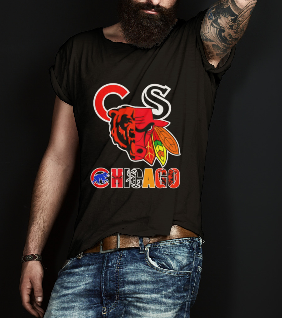 Chicago Bears Bulls Blackhawks Cubs White Sox Sports Team Collage T-Shirt