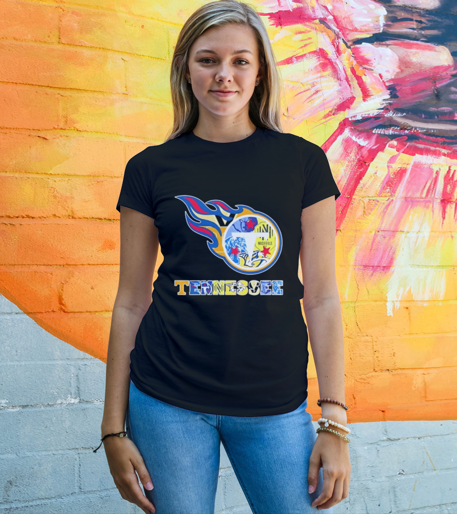 Tennessee Titans Nashville Predators Memphis Grizzlies Nashville SC Logos Mashup T-Shirt