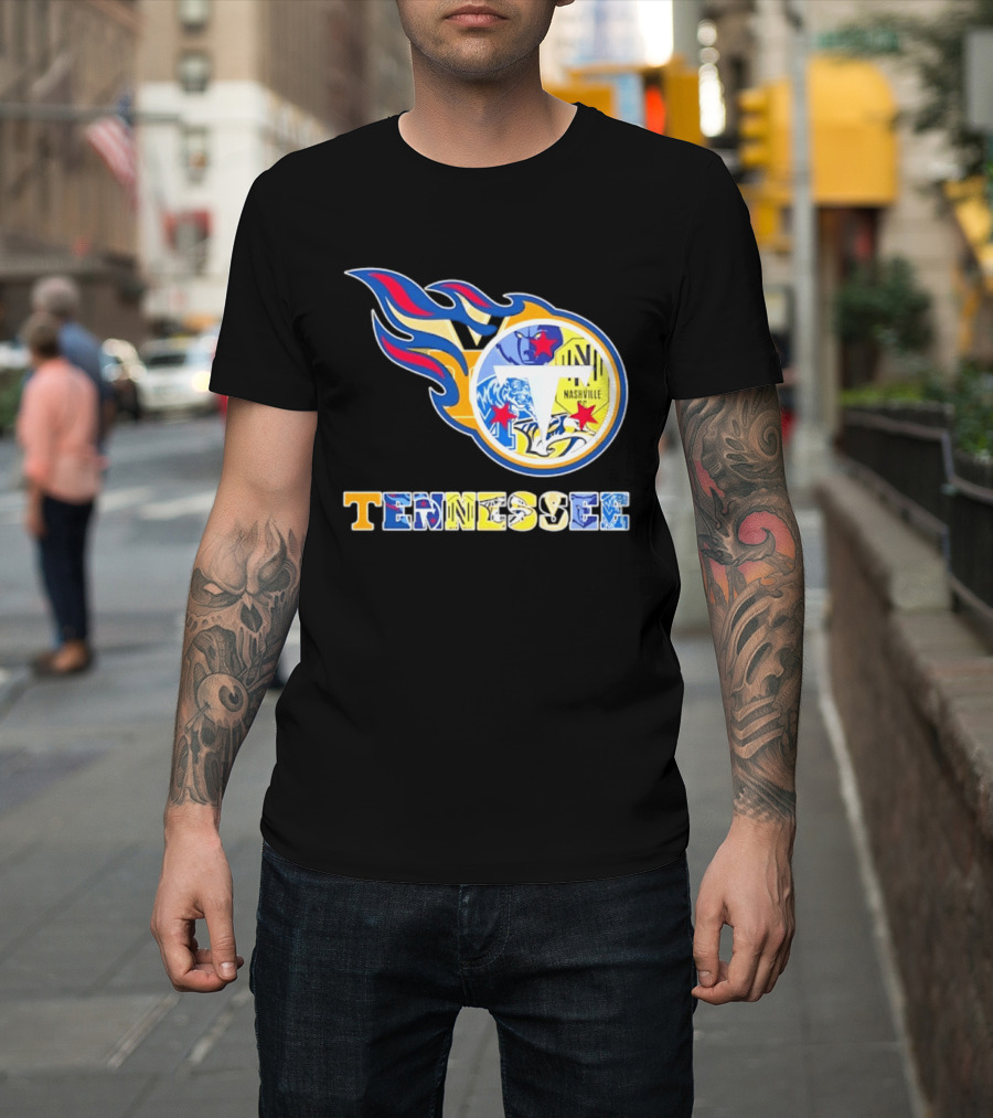 Tennessee Titans Nashville Predators Memphis Grizzlies Nashville SC Logos Mashup T-Shirt