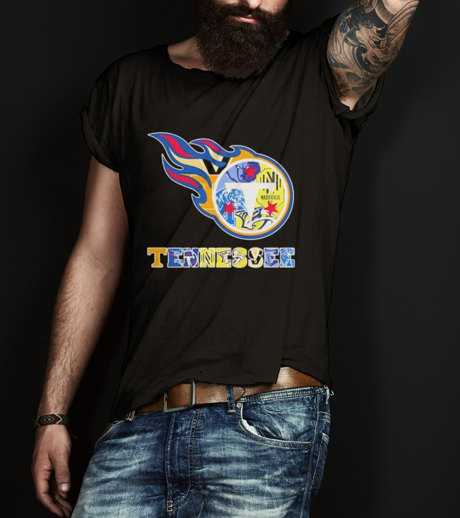 Tennessee Titans Nashville Predators Memphis Grizzlies Nashville SC Logos Mashup T-Shirt