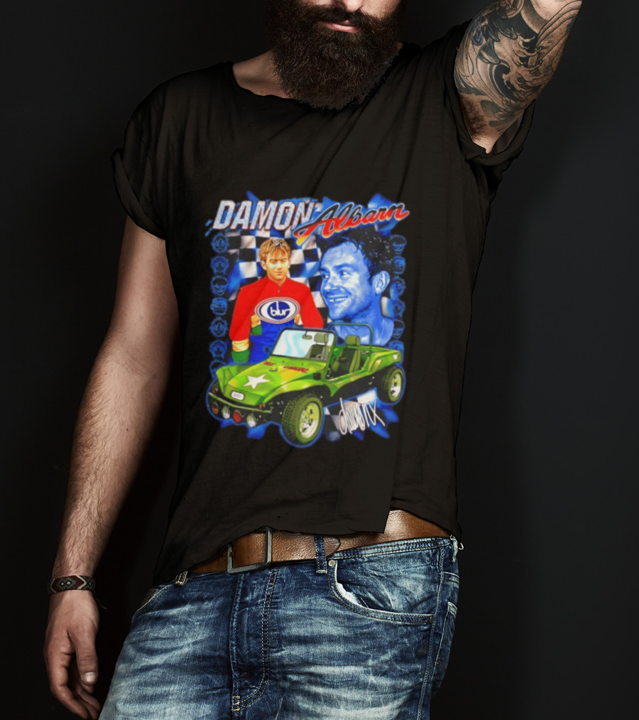 Damon Albarn Blur Gorillaz Geep Britpop Star Damon Albarn Imagery Checkerboard T-Shirt