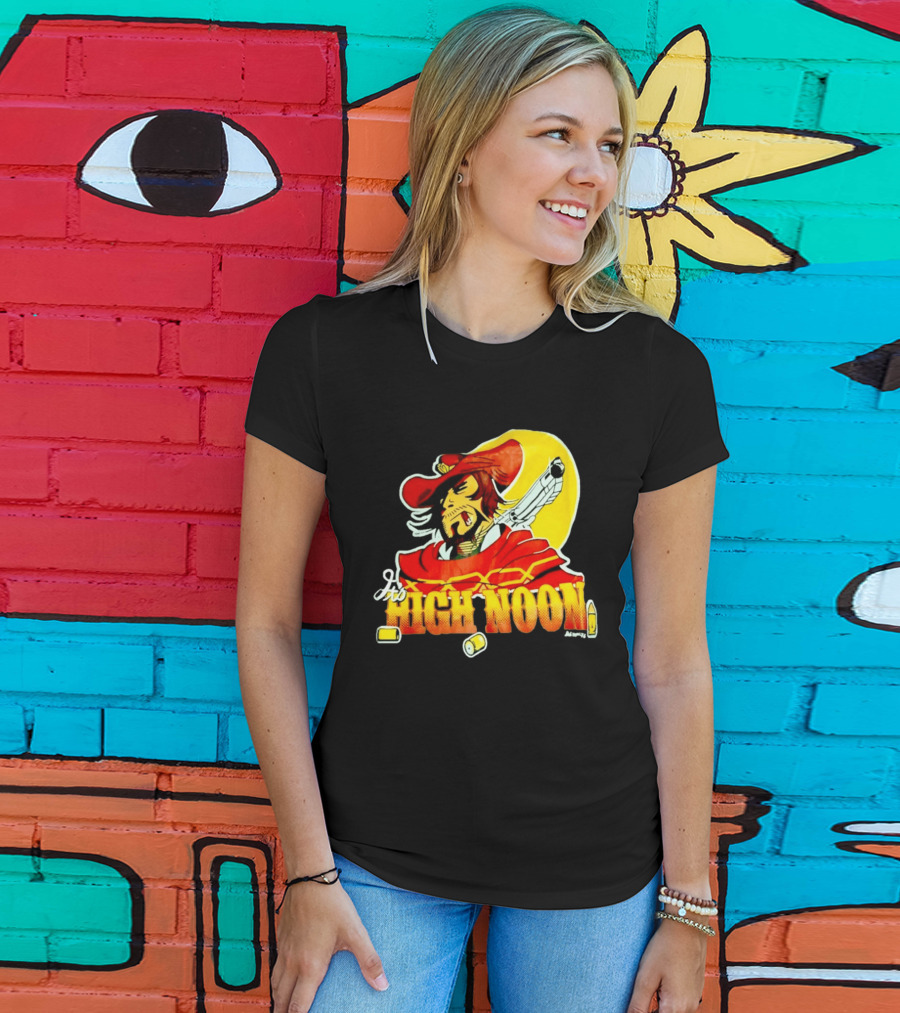 It's High Noon Cowboy With Red Cape And Pistol In Front Of Yellow Sun T-Shirt